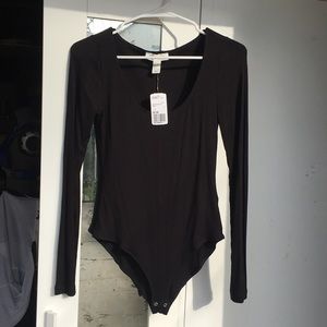 Black long sleeve bodysuit ribbed